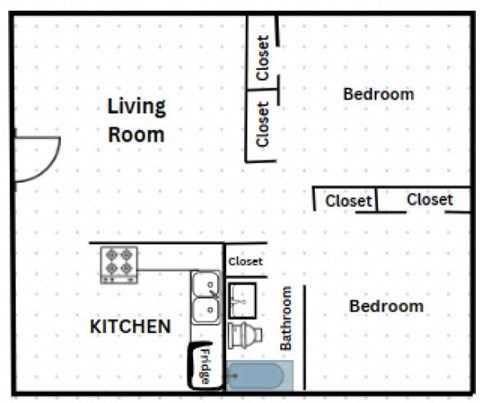 a floor plan of a small house with a bedroom and a living room